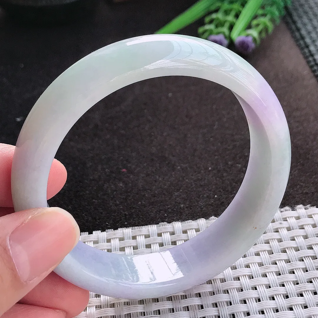 天然A货翡翠59.8/15.7/8.1老坑精美油润紫罗兰手镯宽边玉镯手环