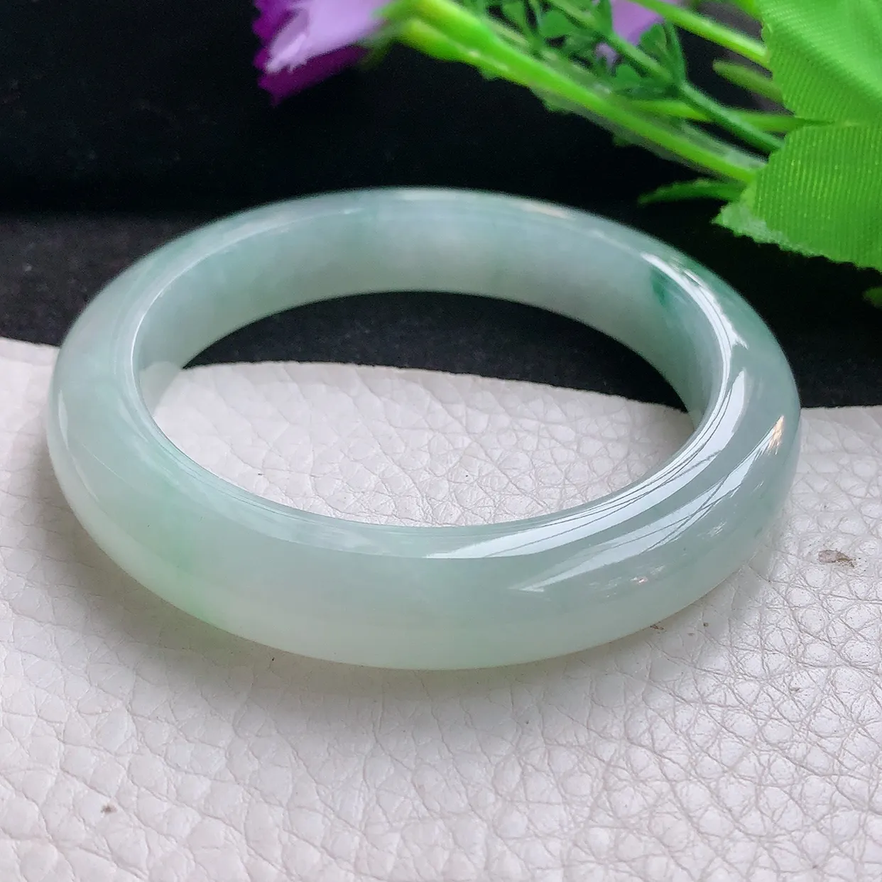 fx自然光56*11.4*9.2平安镯 缅甸翡翠玉手镯冰飘花宽边玉手环 美人镯