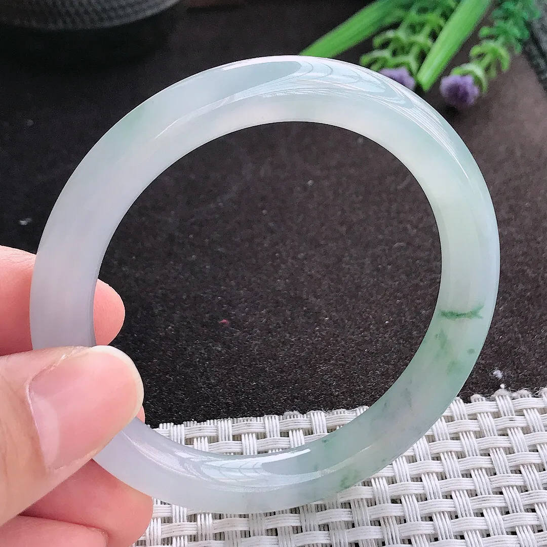 天然A货翡翠55/8.8/9.3老坑冰胶果冻冰飘花圆条手镯翡翠玉镯手环