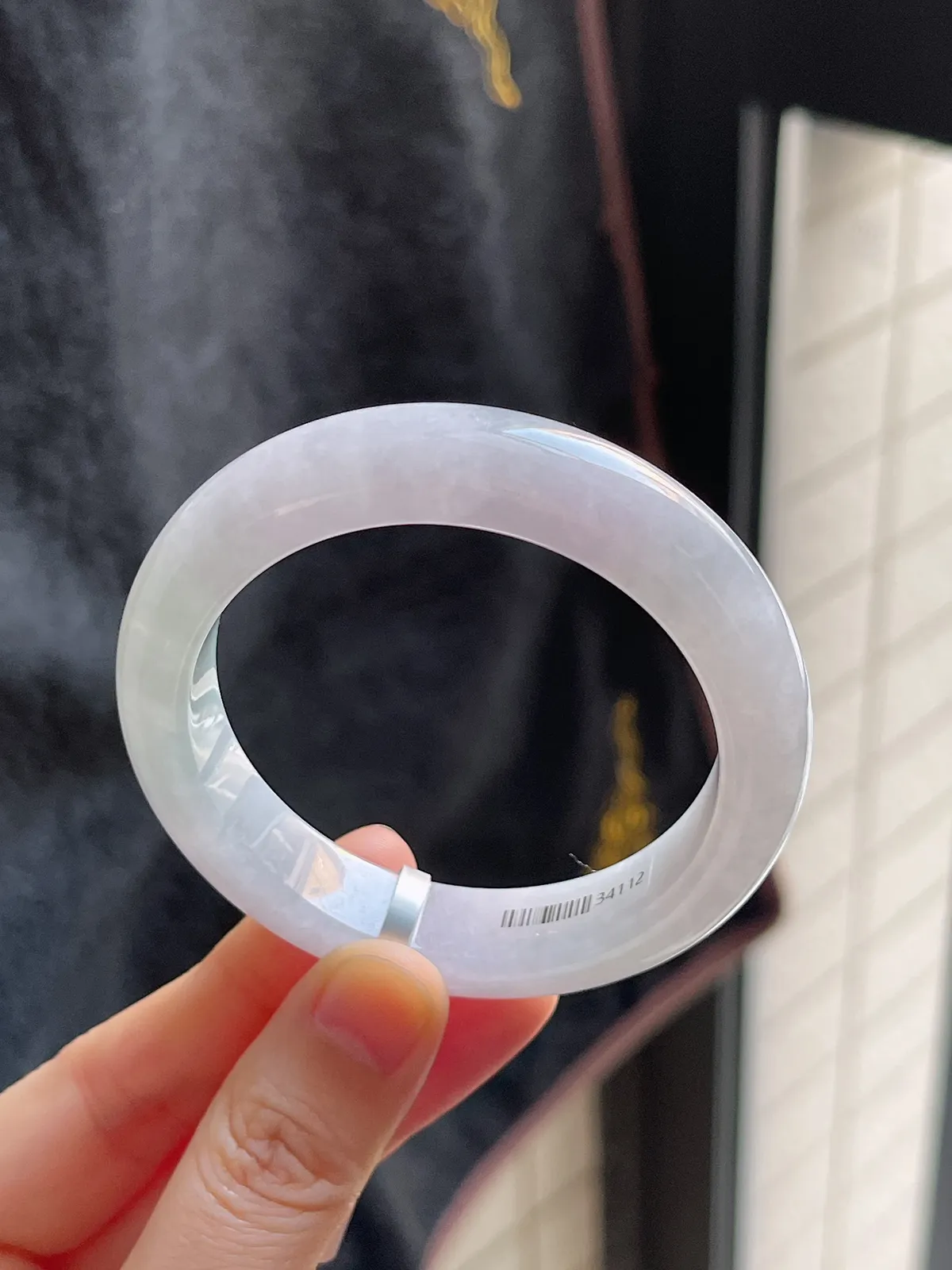 正圈51.2圈口，翡翠糯化种淡紫色手镯