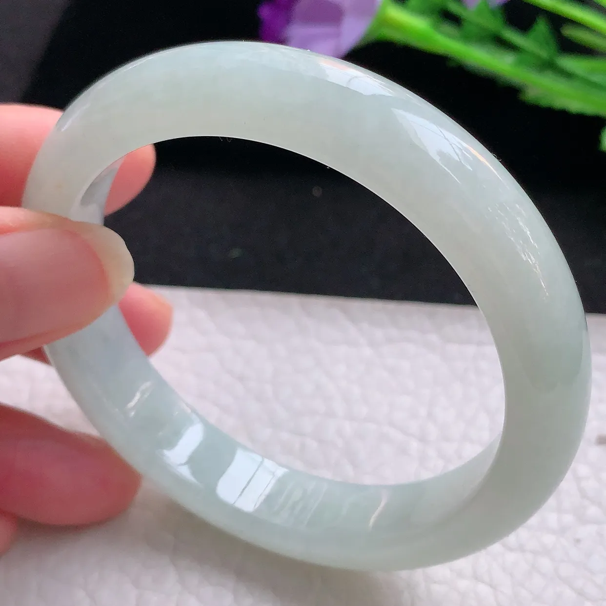 xx自然光56*12*7.8平安镯 缅甸翡翠A货玉手镯冰晴宽边玉手环