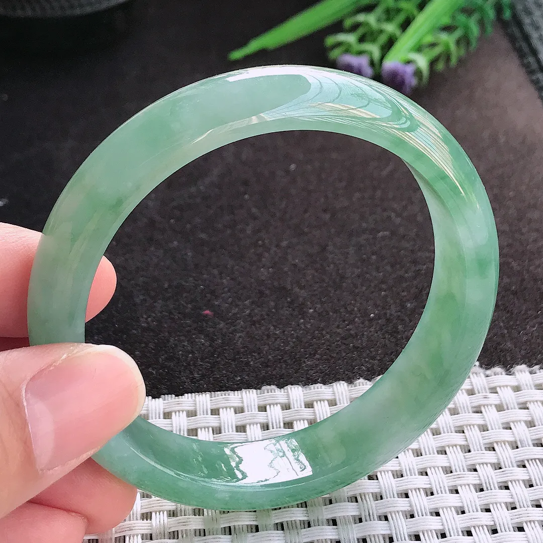 天然A货翡翠56.5/13.2/7.2老坑冰胶果冻满绿手镯宽边玉镯手环