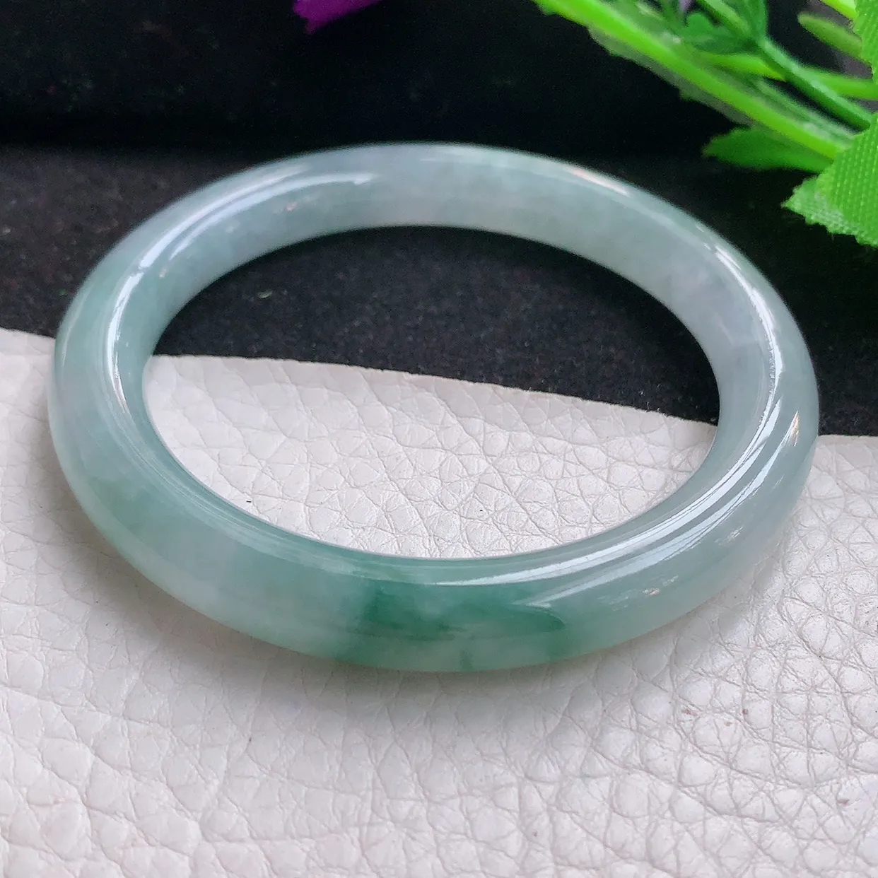 xh自然光53*8.6美人镯 翡翠玉手镯冰飘花圆条玉手环 美人镯