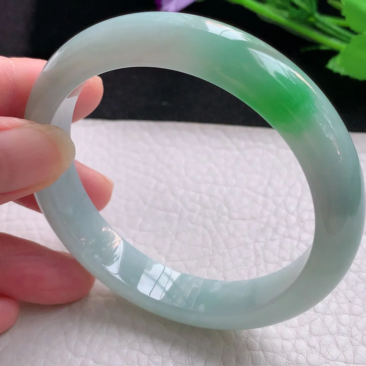 fx自然光58.5*12.2*8.2平安镯 翡翠玉手镯冰飘阳绿宽边玉手环