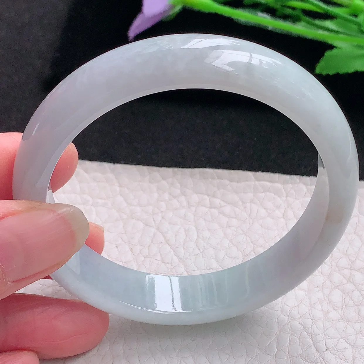 zjf自然光57*13.2*7.2平安镯 缅甸翡翠A货玉手镯淡雅宽边玉手环