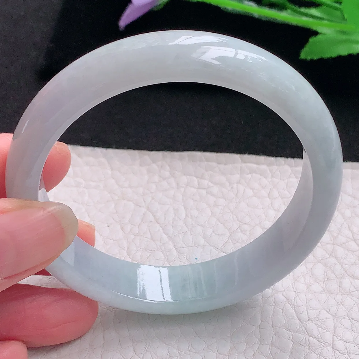 zjf自然光57*13.2*7.2平安镯 缅甸翡翠A货玉手镯淡雅宽边玉手环