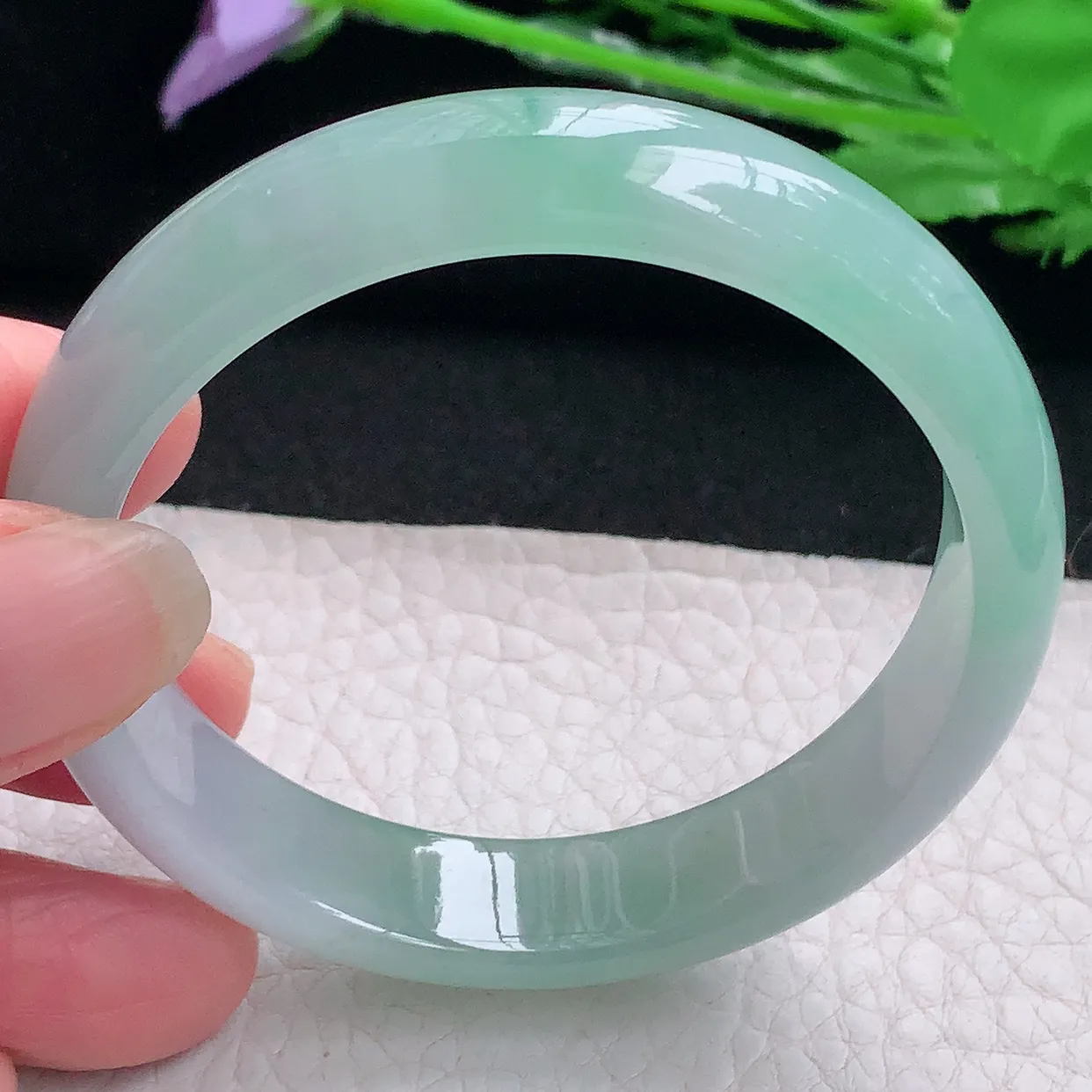 z小圈口52.5*12.3*6.5平安镯 缅甸翡翠A货手镯水灵清爽宽边玉手环