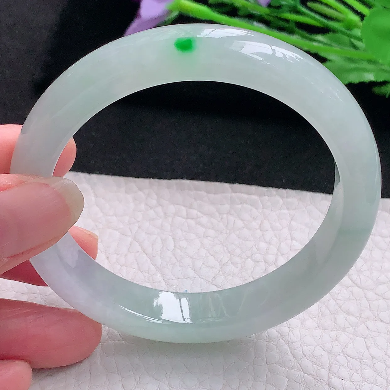 xx自然光58.5*12*8.8平安镯 缅甸翡翠A货玉手镯冰润飘阳绿宽边玉手环