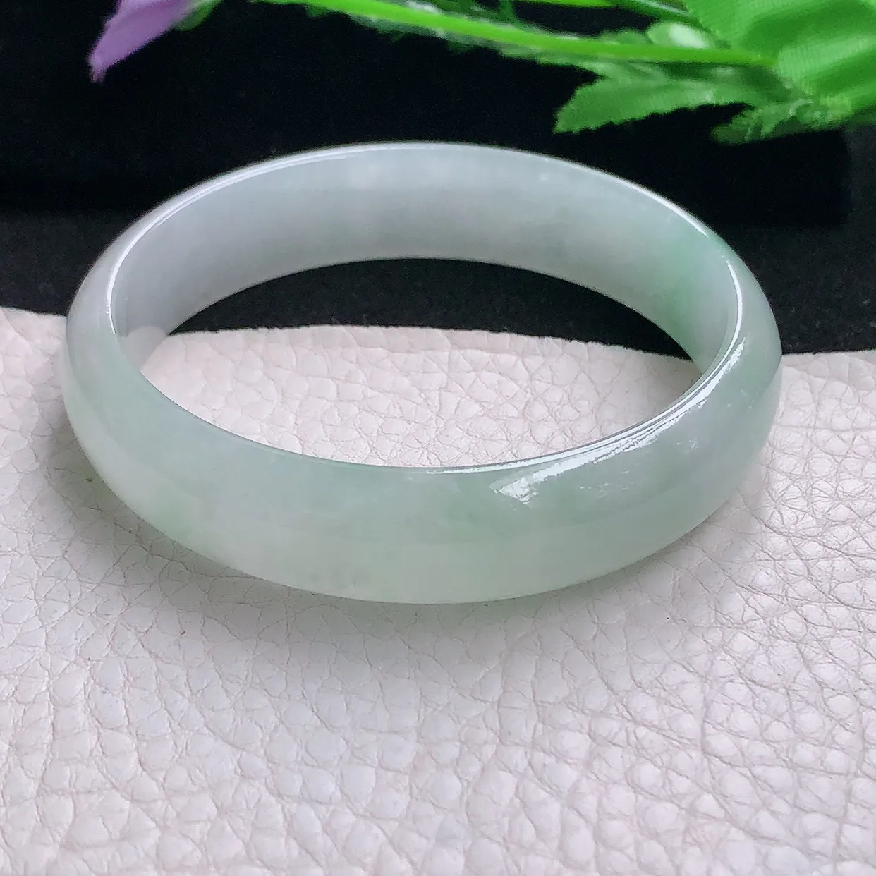 pj自然光58*14*6.3平安镯 缅甸翡翠A货玉手镯冰飘绿宽边玉手环