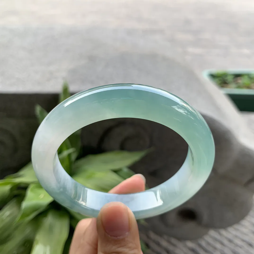 圈口 57.4-12.9-9.6【冰蓝飘花正圈手镯】正圈57 58可戴