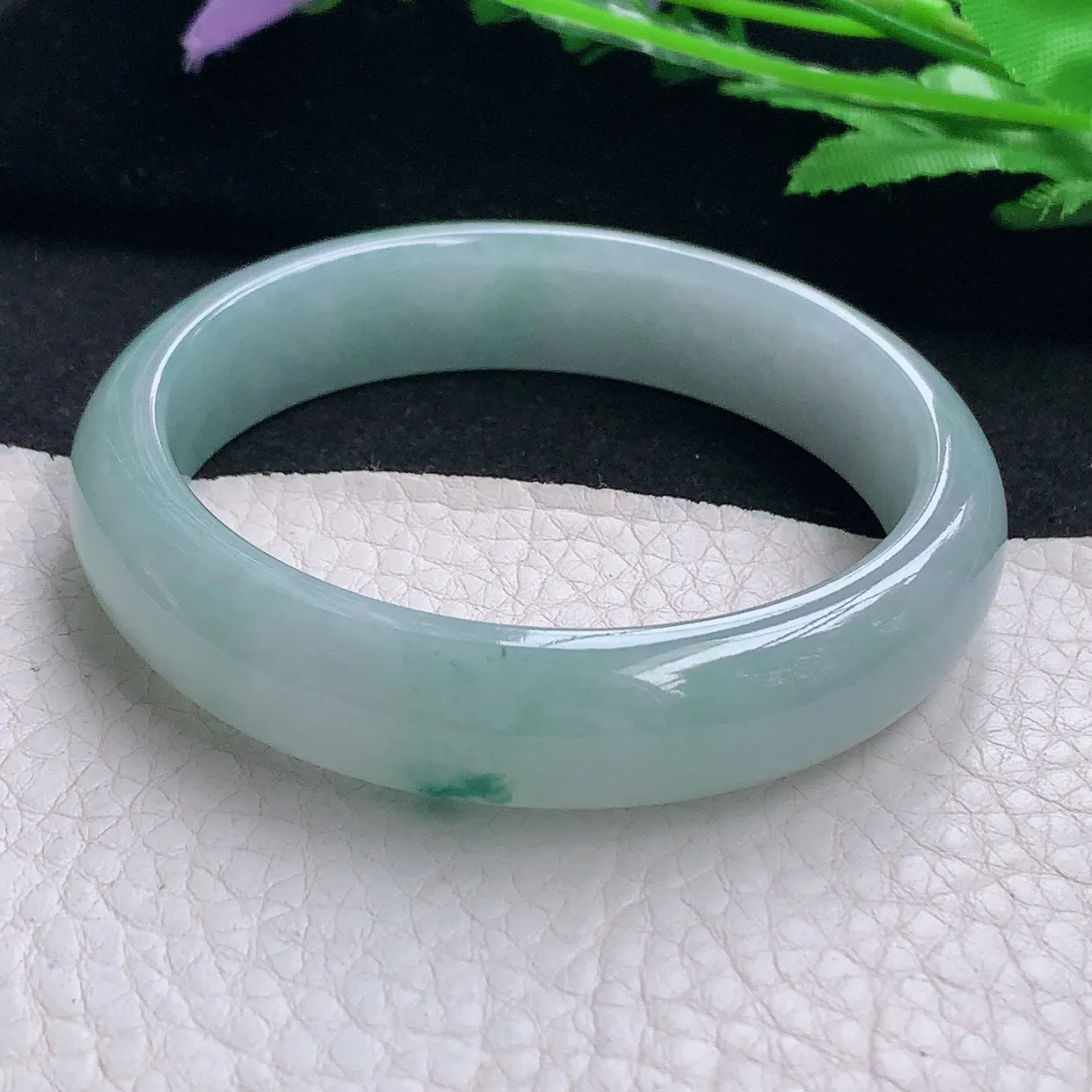 xx自然光54.5*12.8*7平安镯 缅甸翡翠A货玉手镯冰飘花宽边玉手环