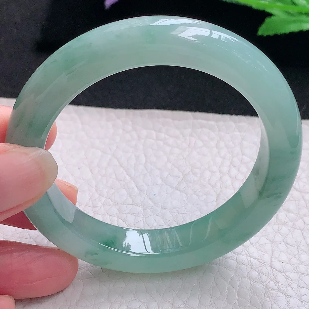 js小圈口53*11.6*9.5平安镯 缅甸翡翠A货玉手镯冰飘花厚装宽边玉手环