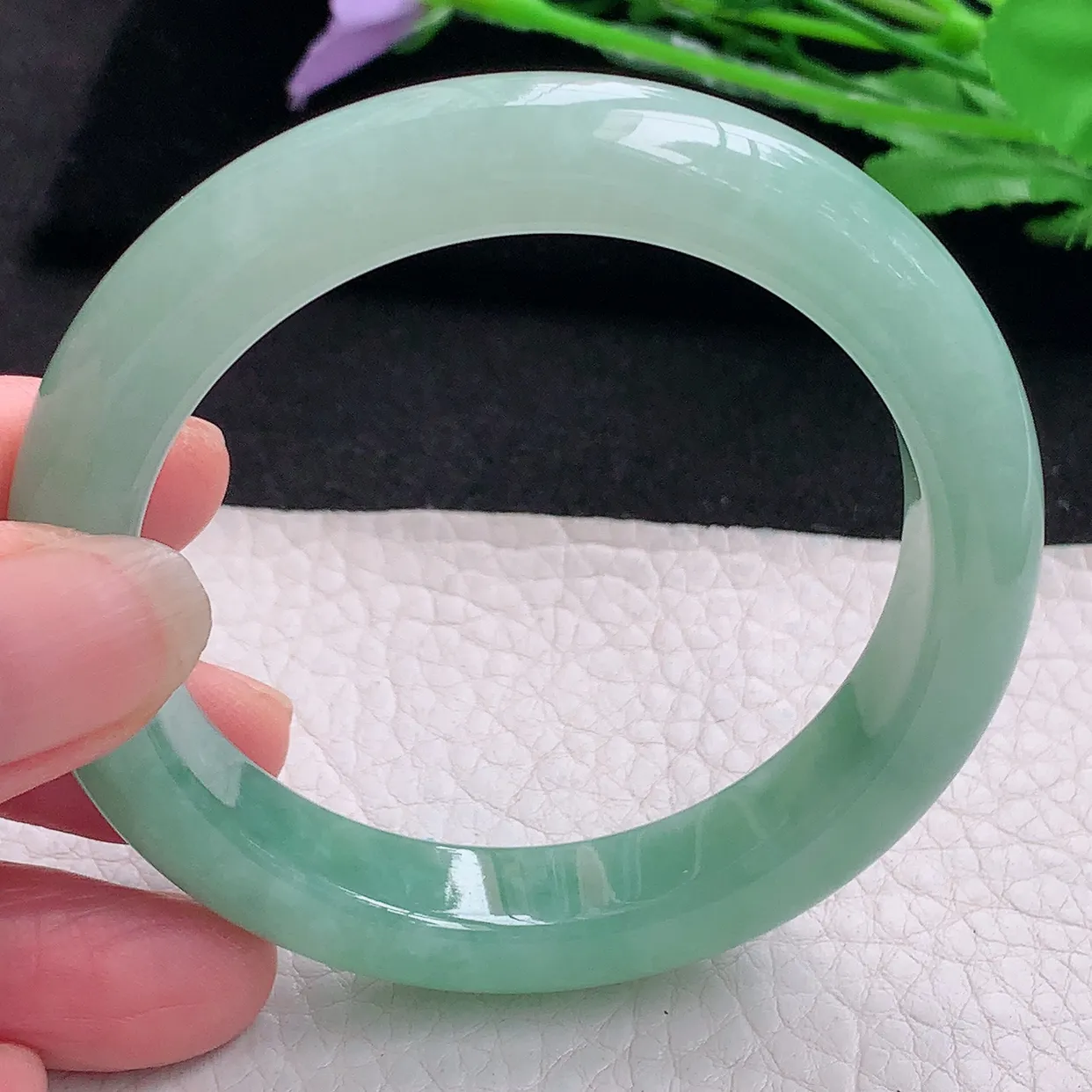 nr自然光53.5*11.4*8.7平安镯 缅甸翡翠A货玉手镯冰蓝绿韵宽边玉手环