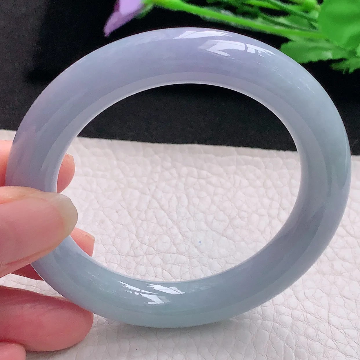 z自然光55*l1.2美人镯 缅甸翡翠A货贵气紫罗兰圆条玉手镯玉手环