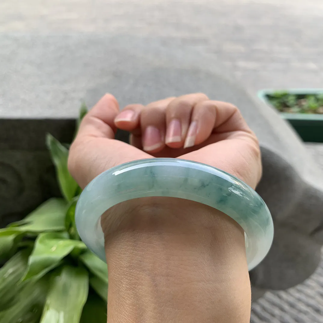 圈口 57.4-12.9-9.6【冰蓝飘花正圈手镯】正圈57 58可戴