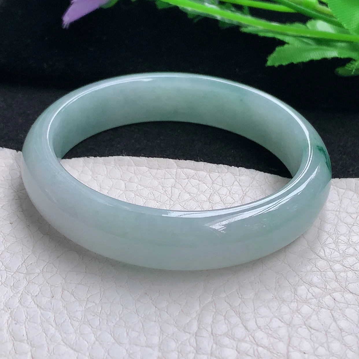 xx自然光54.5*12.8*7平安镯 缅甸翡翠A货玉手镯冰飘花宽边玉手环