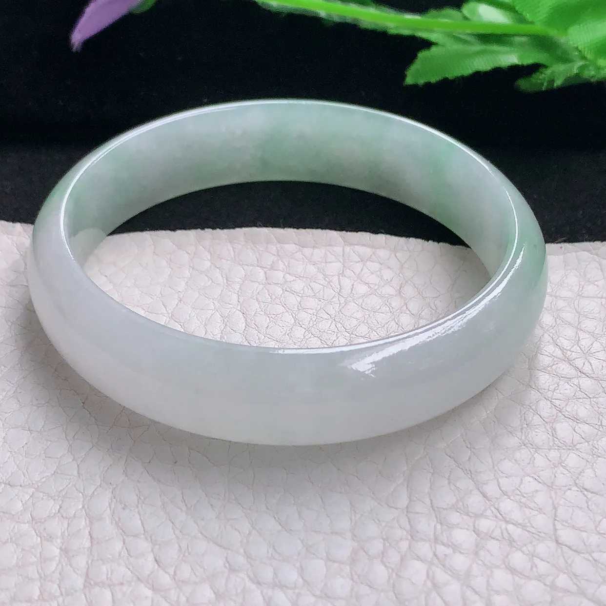 pj自然光58*14*6.3平安镯 缅甸翡翠A货玉手镯冰飘绿宽边玉手环