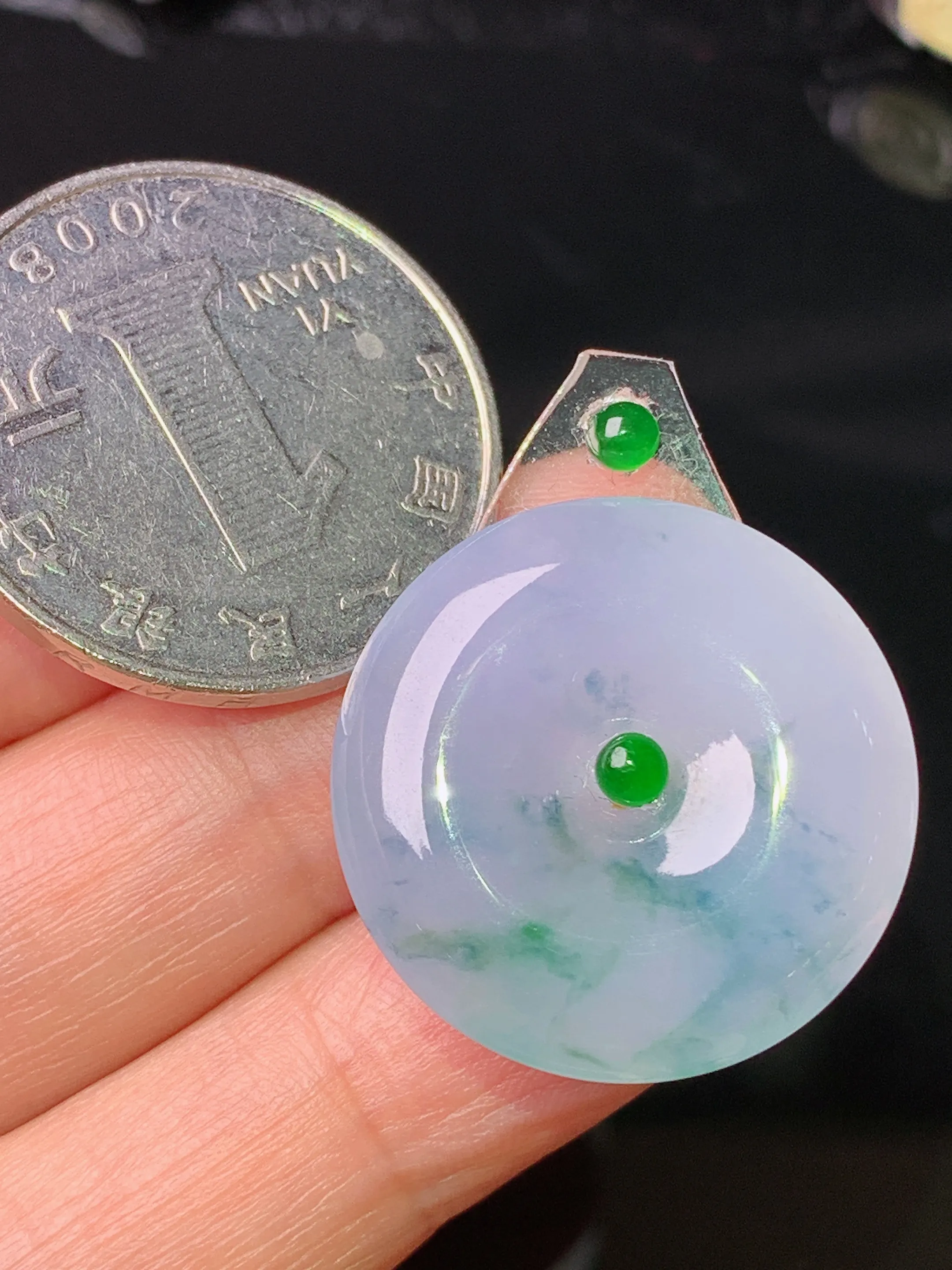 镶嵌款 紫罗兰飘花平安扣吊坠 玉质细腻 色泽清新艳丽 整体尺寸23.3*5.5