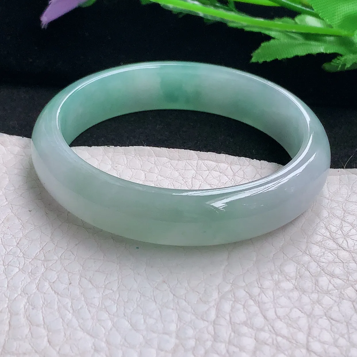 z小圈口52.5*12.3*6.5平安镯 缅甸翡翠A货手镯水灵清爽宽边玉手环