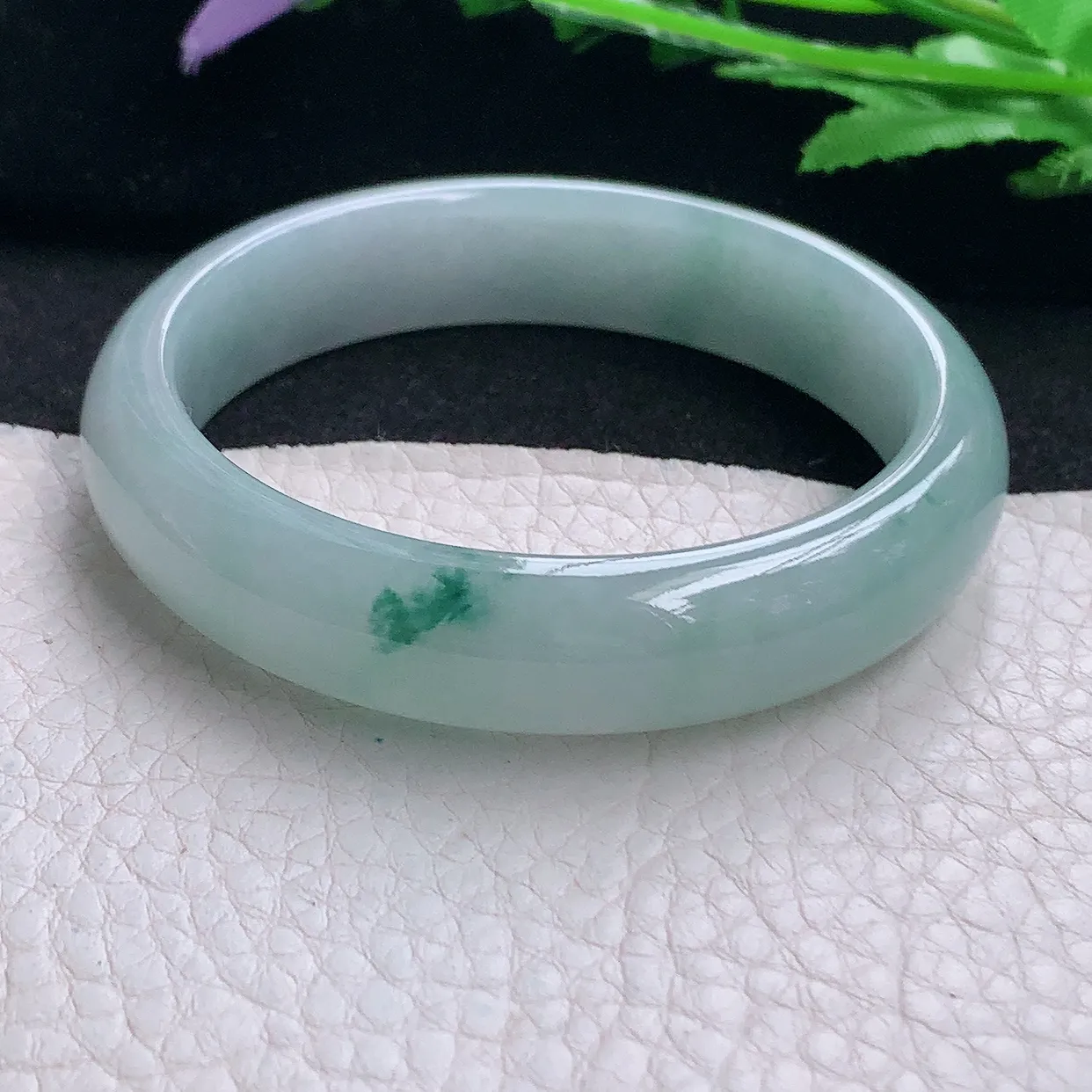 xx自然光54.5*12.8*7平安镯 缅甸翡翠A货玉手镯冰飘花宽边玉手环