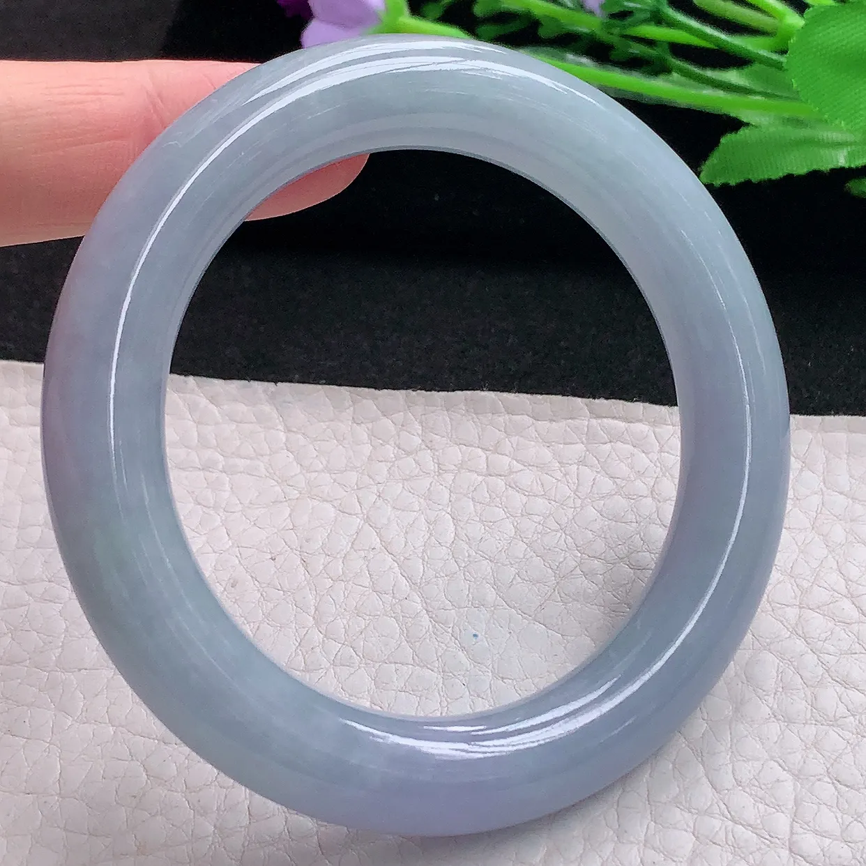 z自然光55*l1.2美人镯 缅甸翡翠A货贵气紫罗兰圆条玉手镯玉手环