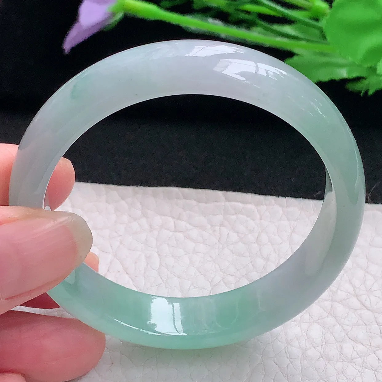 z小圈口52.5*12.3*6.5平安镯 缅甸翡翠A货手镯水灵清爽宽边玉手环