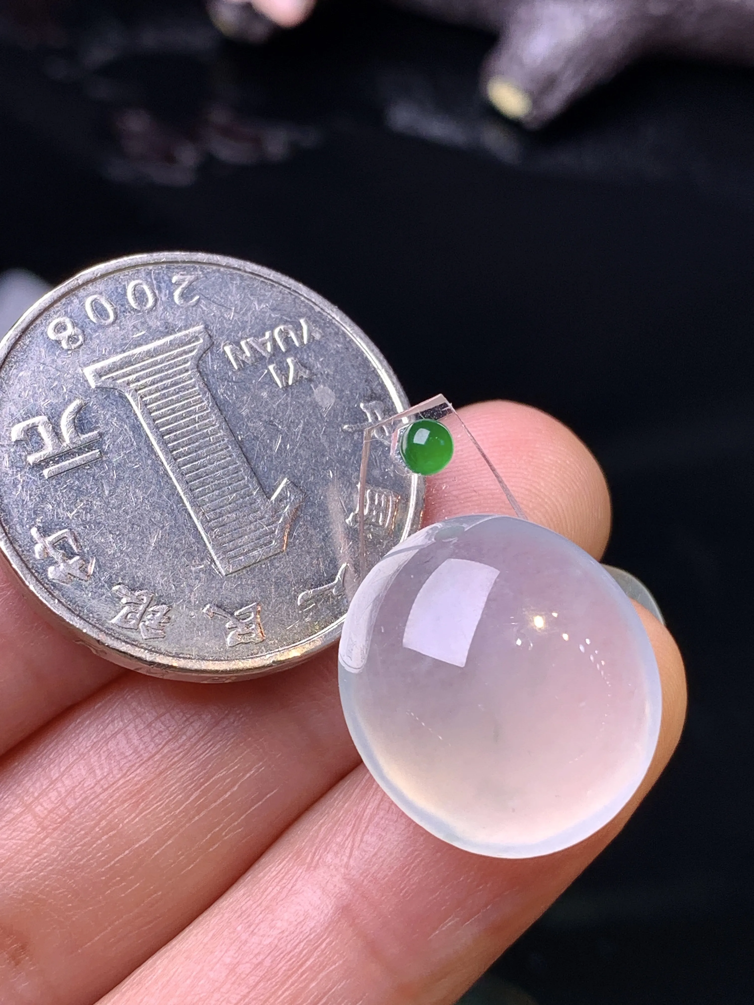 镶嵌款 冰种蛋面吊坠 玉质细腻 色泽清新艳丽 整体尺寸12.7*16.2*7.3