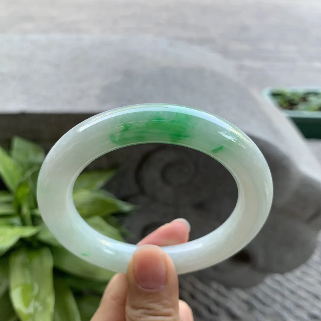 圈口56.7-11.3 【飘绿圆条手镯】圆条56 57可戴