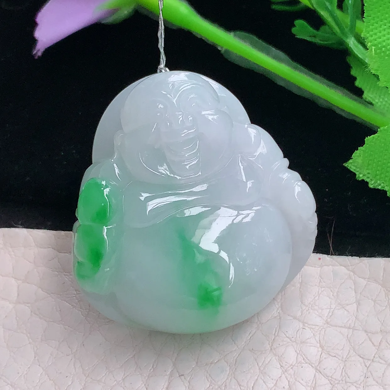 Xqa实拍36.3*34.812天然缅甸翡翠飘阳绿佛公吊坠 大肚弥勒佛项坠