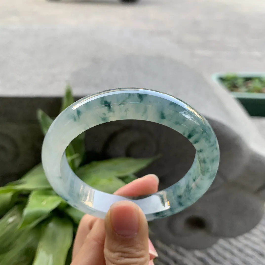 圈口55.4-13-8.3 【冰种飘花正圈手镯】正圈55 56可戴