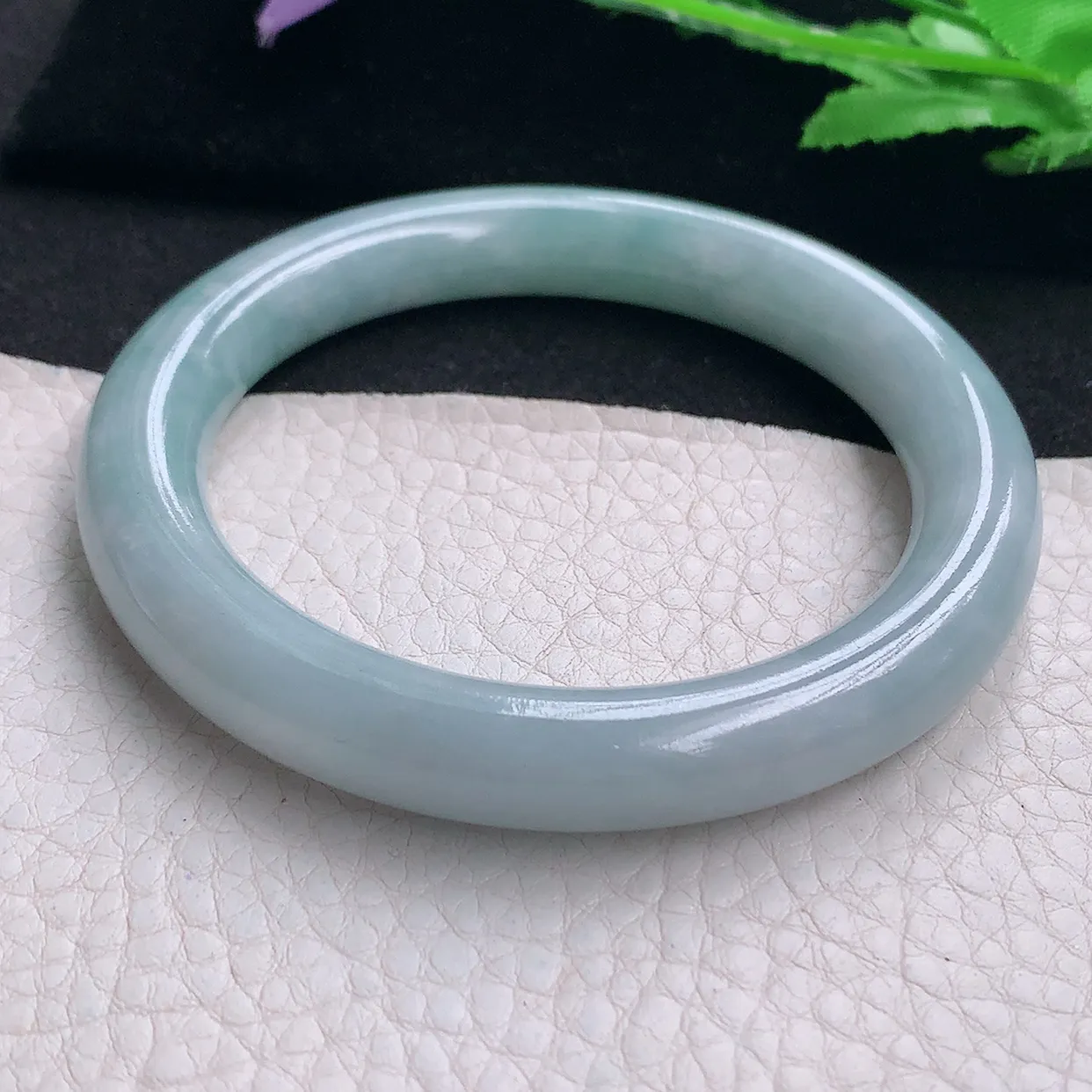 js自然光58.5*10.5*10.2美人镯 缅甸翡翠A货玉手镯蓝绿韵圆条玉手环 叮当镯