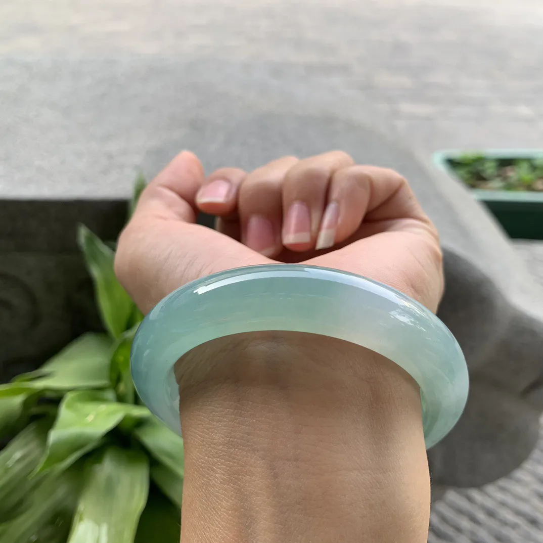 圈口 57.4-12.9-9.6【冰蓝飘花正圈手镯】正圈57 58可戴