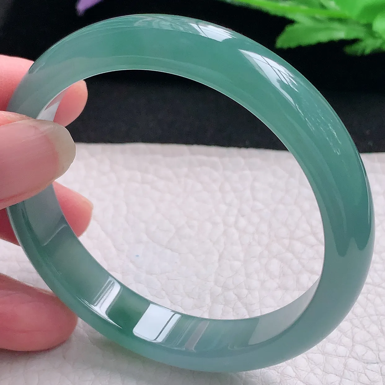 yh自然光57*11.8*6.8平安镯 翡翠A货玉手镯冰蓝绿韵宽边玉手环