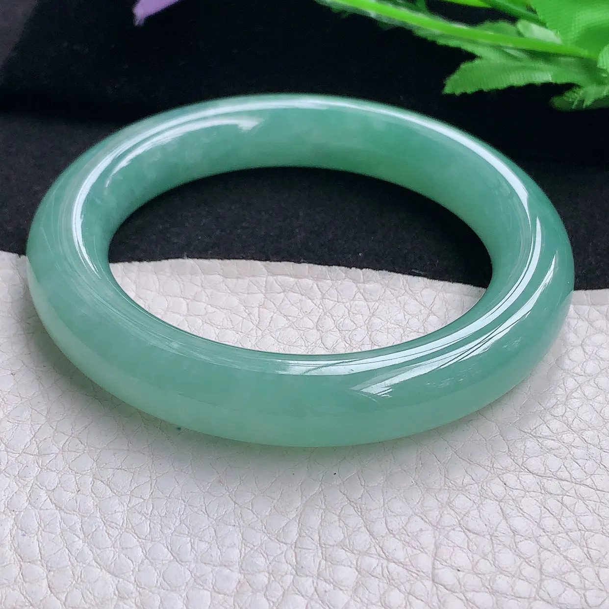 nr收藏款57*11.8胖圆镯 缅甸翡翠A货玉手镯冰胶蓝绿韵圆条玉手环 美人镯