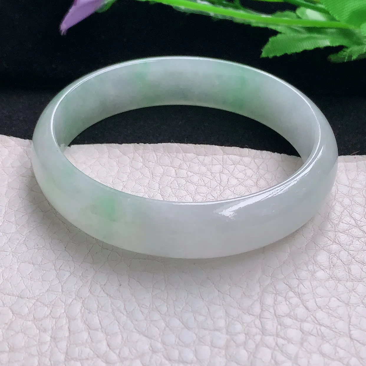 pj自然光58*14*6.3平安镯 缅甸翡翠A货玉手镯冰飘绿宽边玉手环