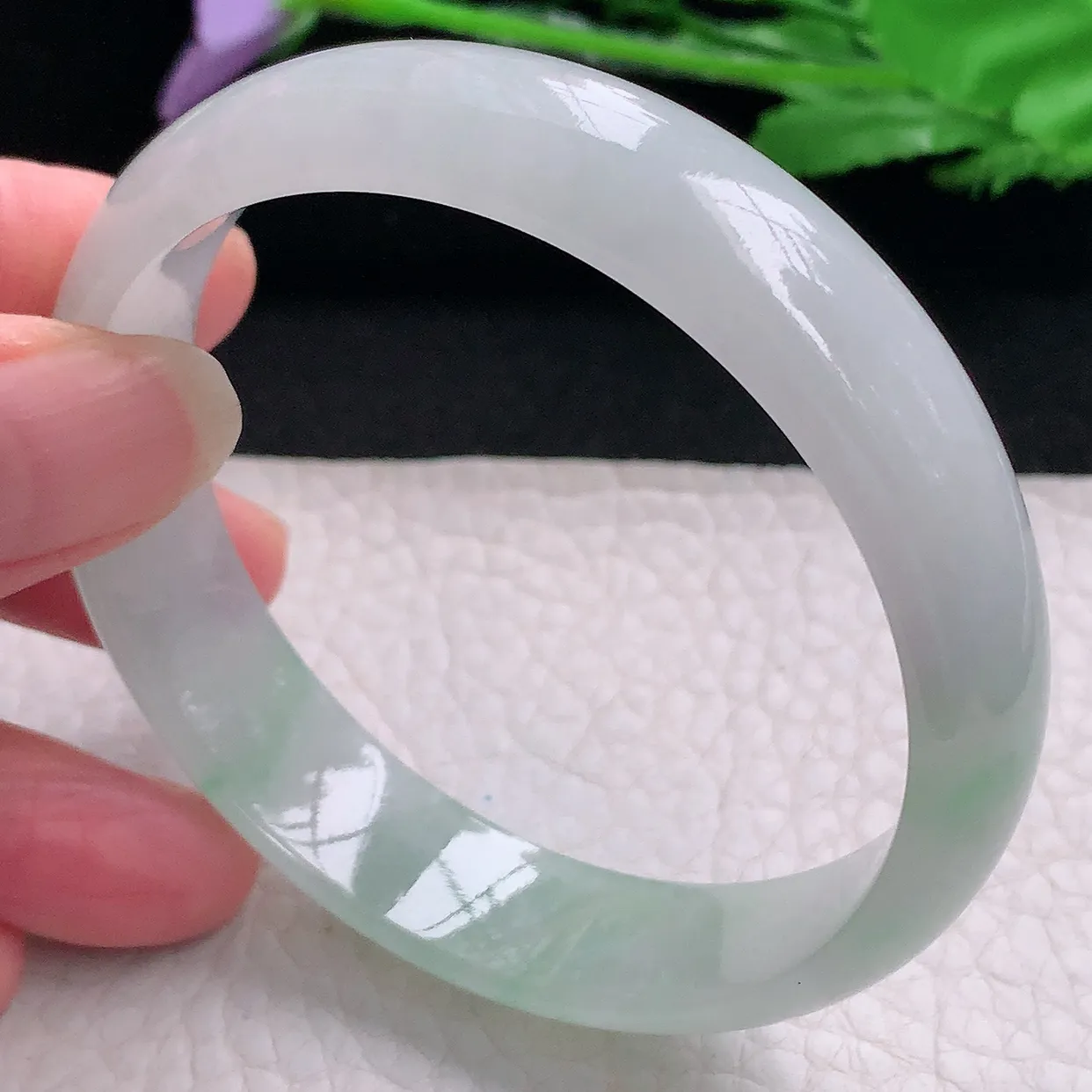 pj自然光58*14*6.3平安镯 缅甸翡翠A货玉手镯冰飘绿宽边玉手环