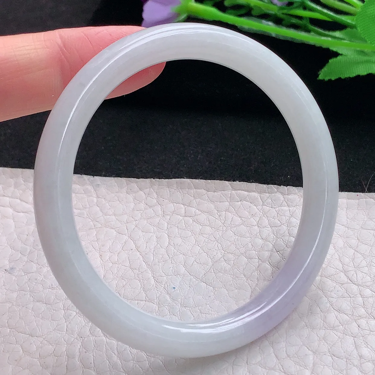 xx自然光55.8*8.2*7.6叮当镯 缅甸翡翠A货玉手镯飘紫秀气圆条玉手环 美人镯