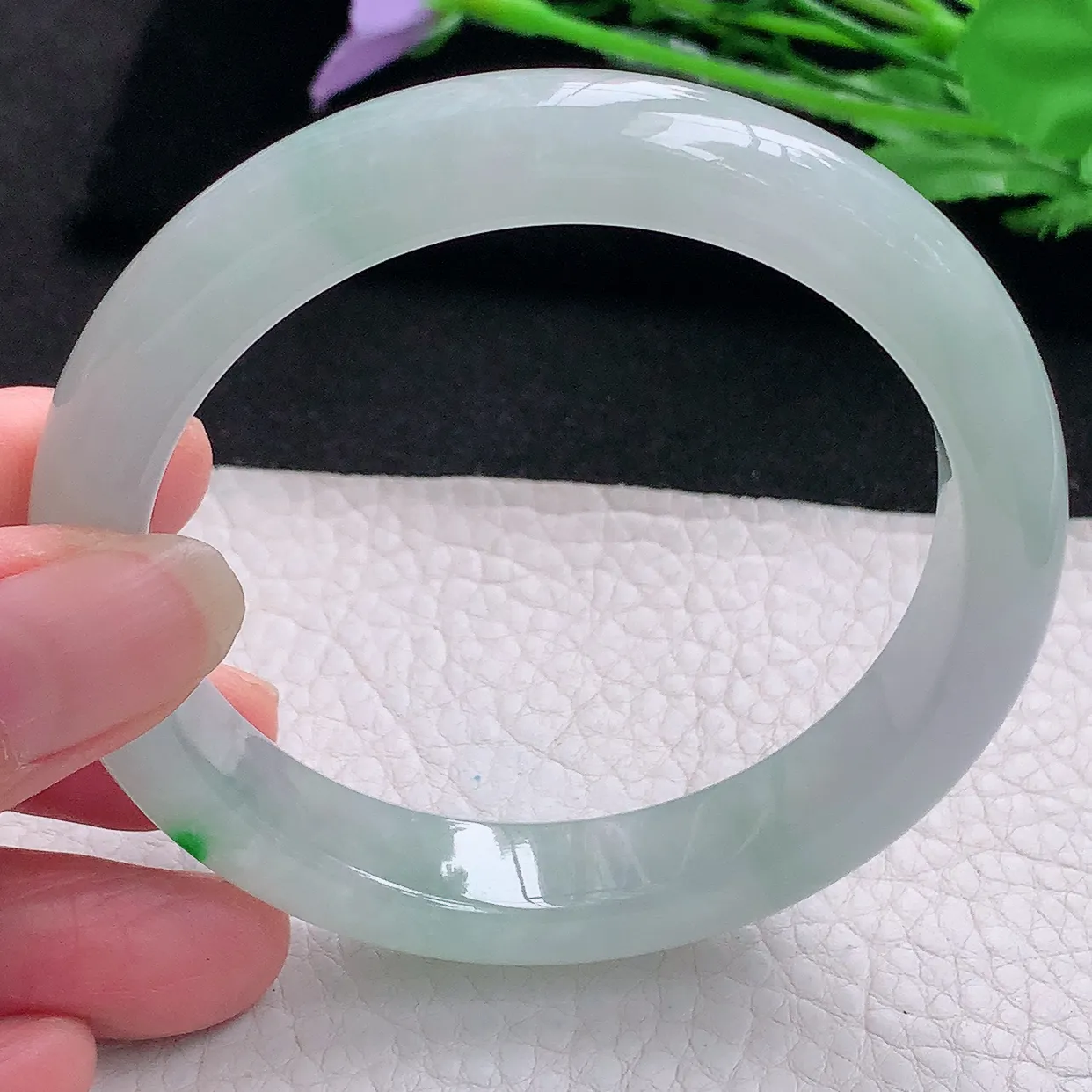 xx自然光58.5*12*8.8平安镯 缅甸翡翠A货玉手镯冰润飘阳绿宽边玉手环