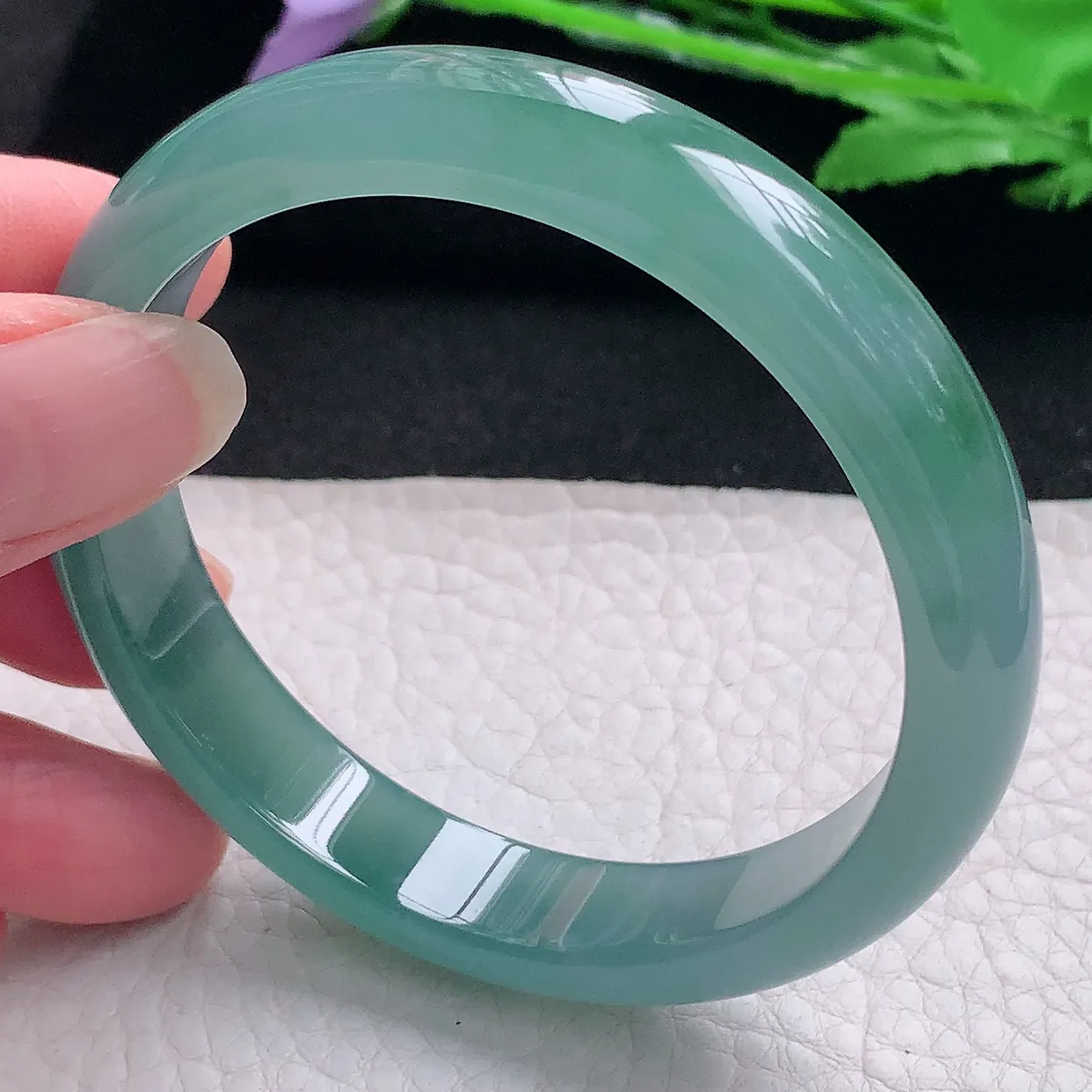 yh自然光57*11.8*6.8平安镯 翡翠A货玉手镯冰蓝绿韵宽边玉手环