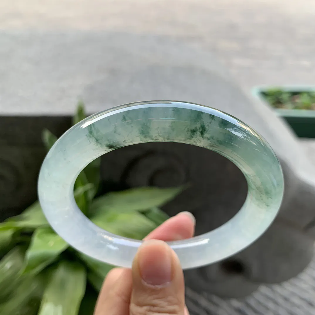 圈口 57.4-11【冰种飘花圆条手镯】圆条57 58可戴