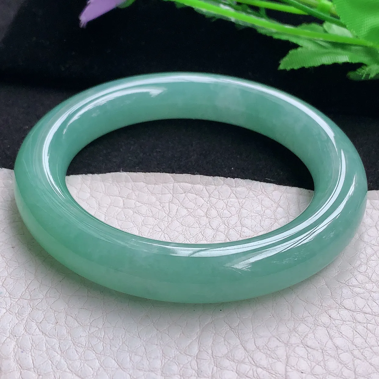 nr收藏款57*11.8胖圆镯 缅甸翡翠A货玉手镯冰胶蓝绿韵圆条玉手环 美人镯