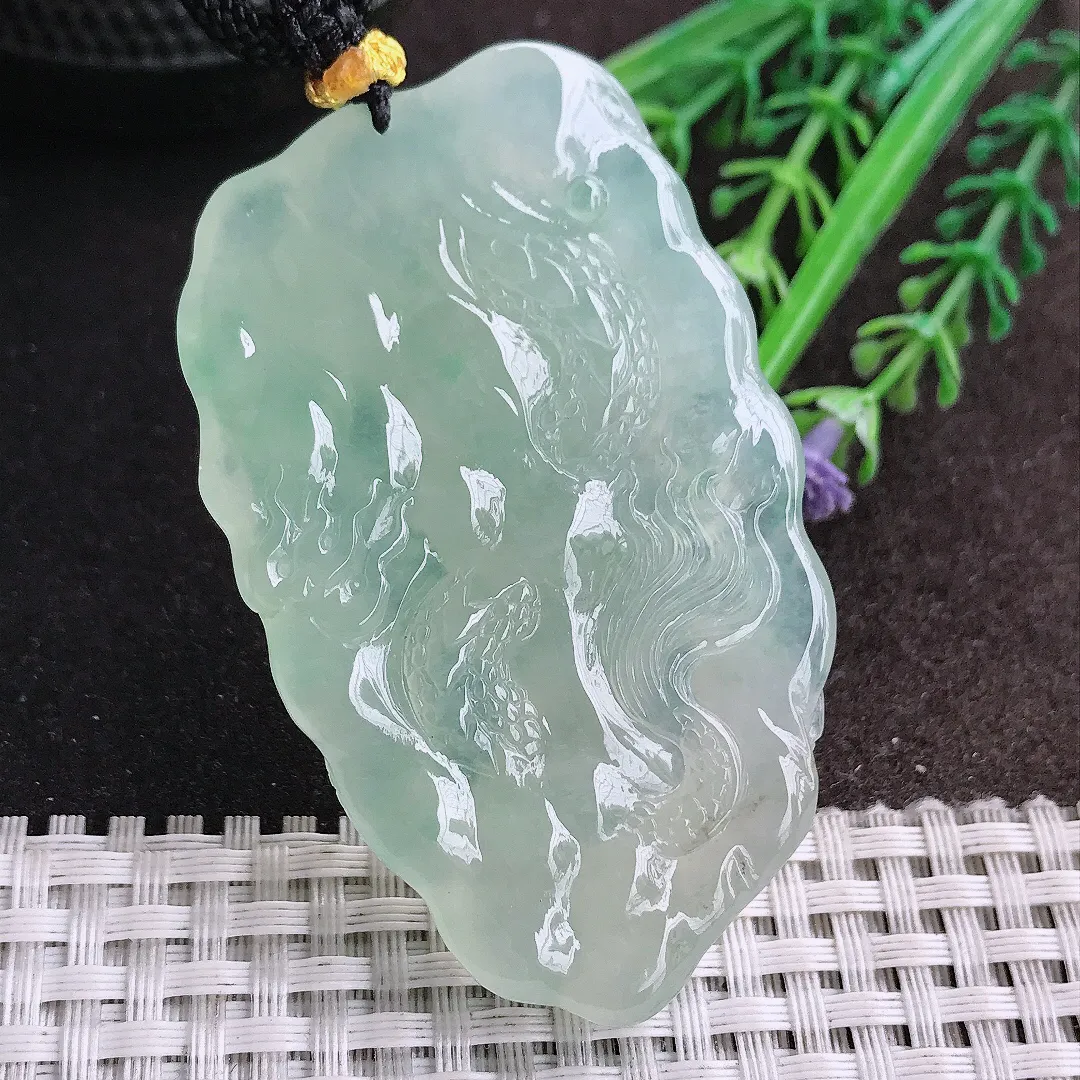 天然A货翡翠65.5/39.6/10.2老坑冰胶果冻冰晴霸气龙牌吊坠翡翠挂件