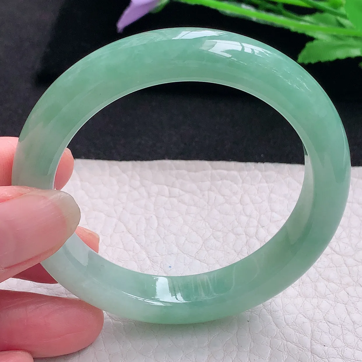 nr自然光53.5*11.4*8.7平安镯 缅甸翡翠A货玉手镯冰蓝绿韵宽边玉手环