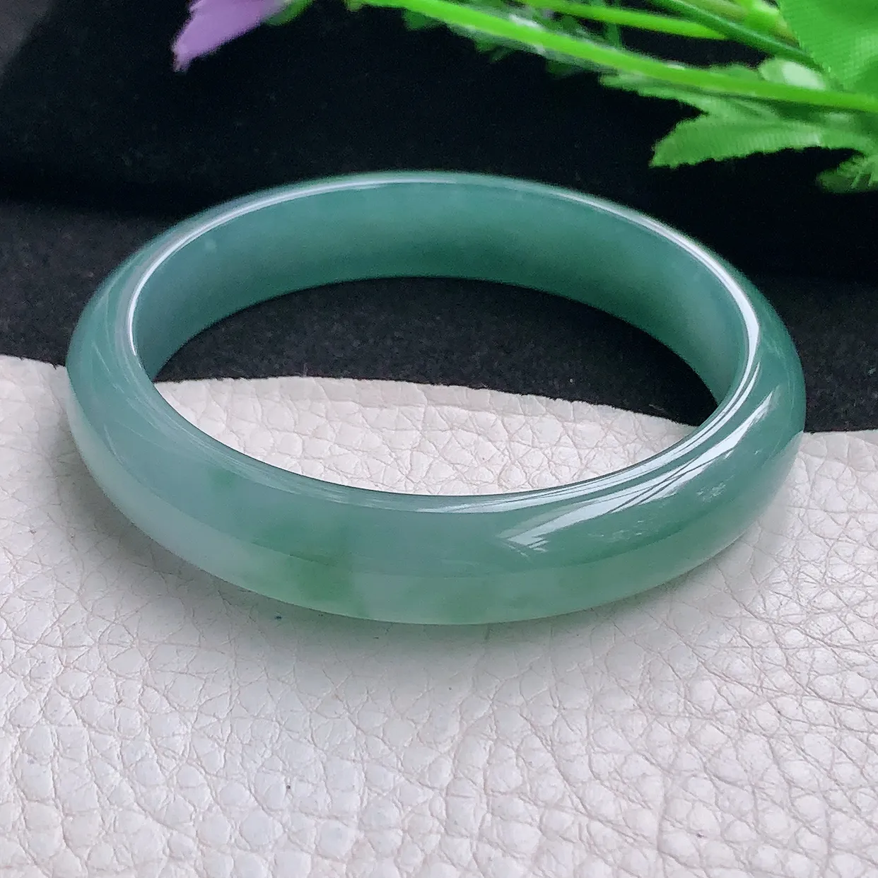 yh自然光57*11.8*6.8平安镯 翡翠A货玉手镯冰蓝绿韵宽边玉手环