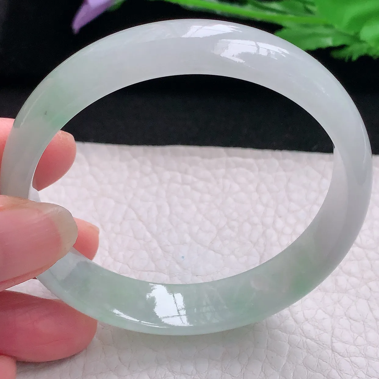 pj自然光58*14*6.3平安镯 缅甸翡翠A货玉手镯冰飘绿宽边玉手环