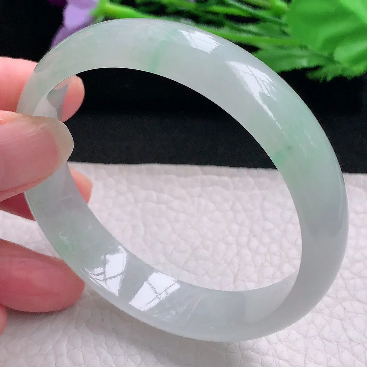 pj自然光58*14*6.3平安镯 缅甸翡翠A货玉手镯冰飘绿宽边玉手环