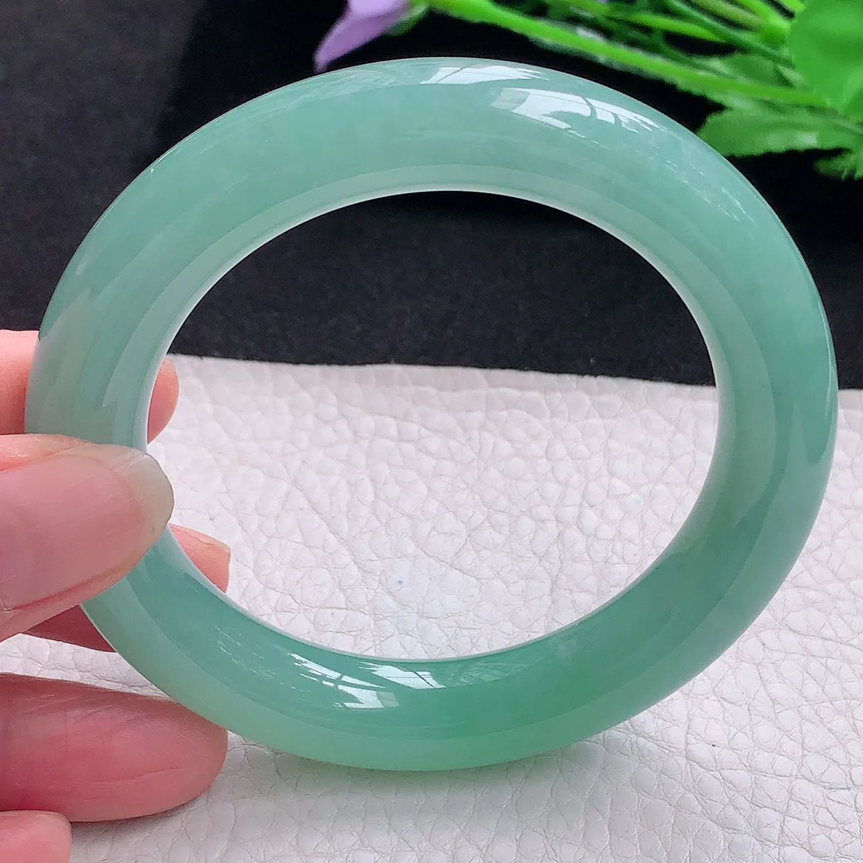 nr收藏款57*11.8胖圆镯 缅甸翡翠A货玉手镯冰胶蓝绿韵圆条玉手环 美人镯