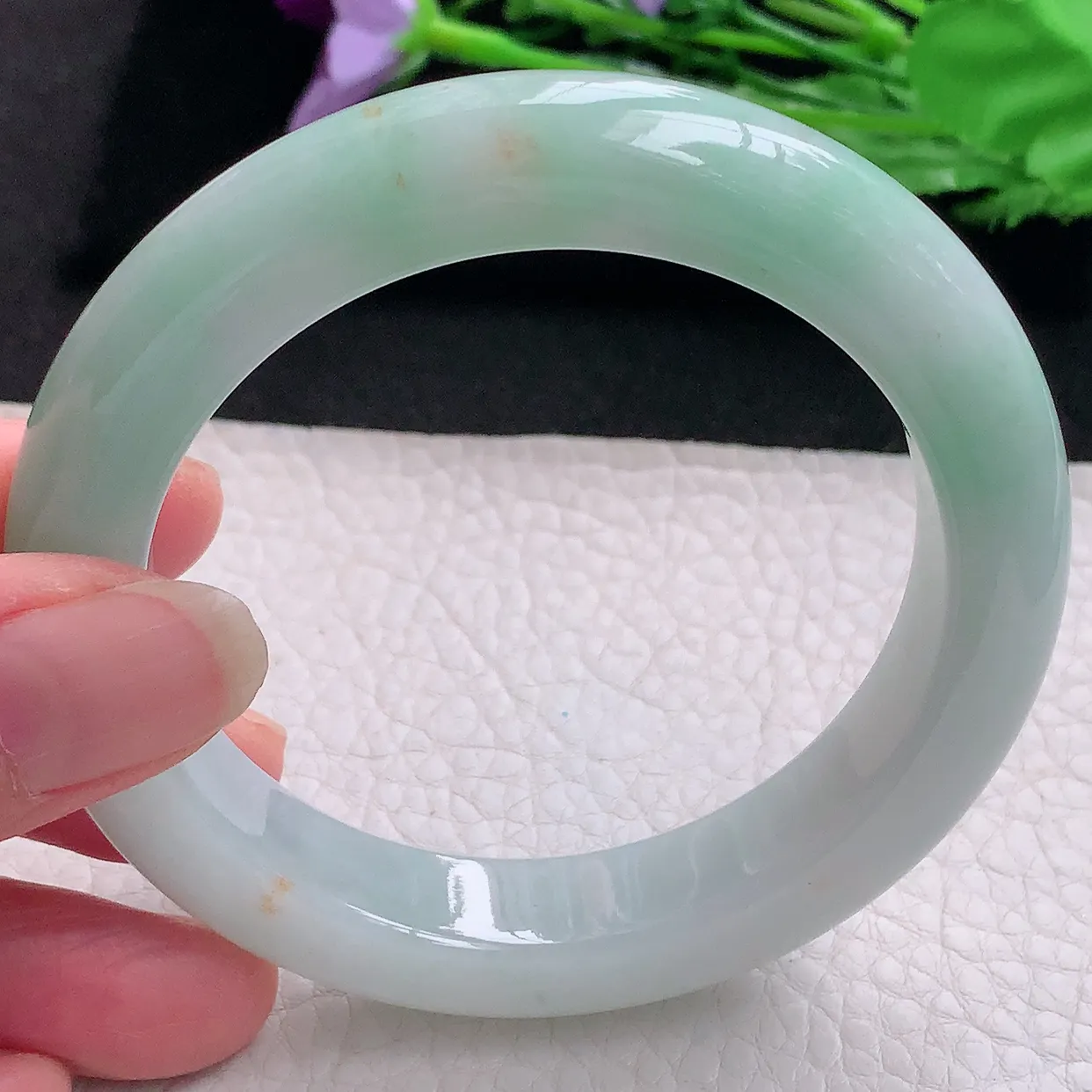 z自然光58*12.6*10平安镯 缅甸翡翠A货清新飘绿宽边玉手镯玉手环