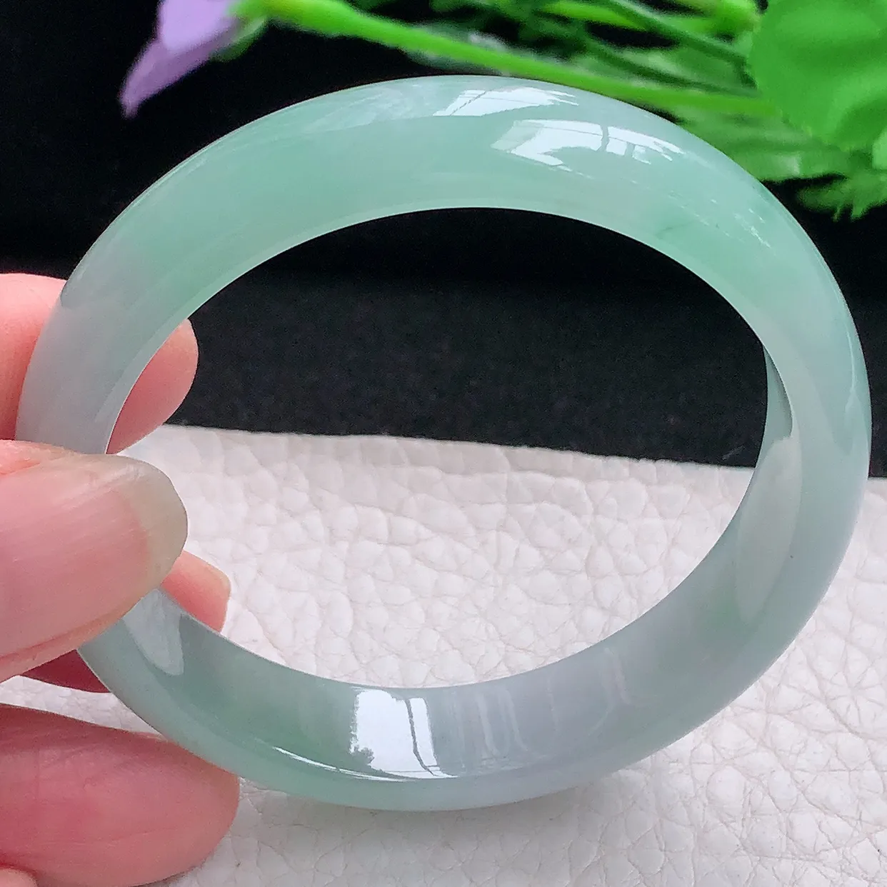 z小圈口52.5*12.3*6.5平安镯 缅甸翡翠A货手镯水灵清爽宽边玉手环