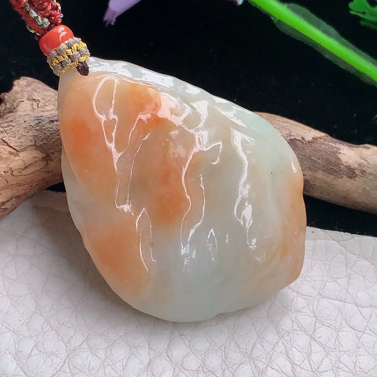 Mz实拍46.5*32.3*13.6缅甸翡翠随形吊坠 红翡平安坠